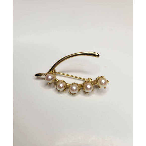 Vintage Gold Toned And Pearl Arched Brooch - Picture 7 of 8